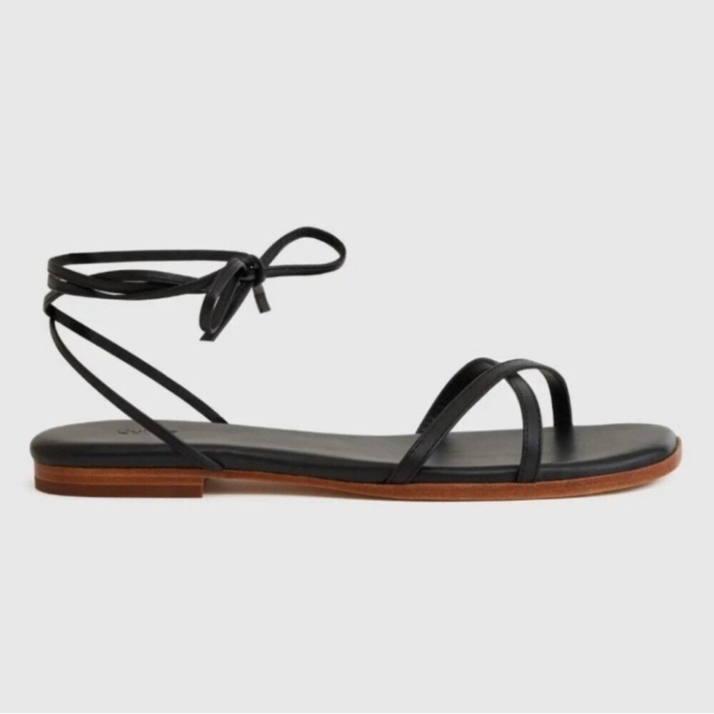 Quince 100% Leather Wrap Sandals Black Size 6